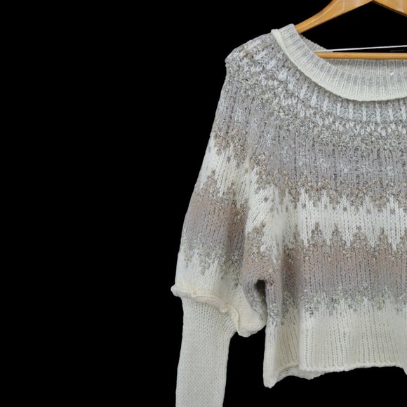 NWT Free People Cream & Silver Speckled Crew Neck Sweater S/P - Picture 4 of 5